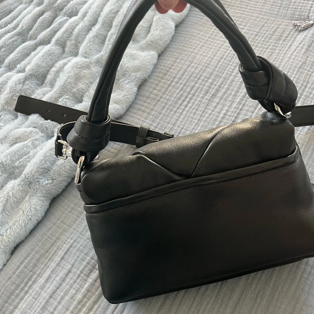 Cole Haan Black Quilted Leather Crossbody Bag with CH Logo